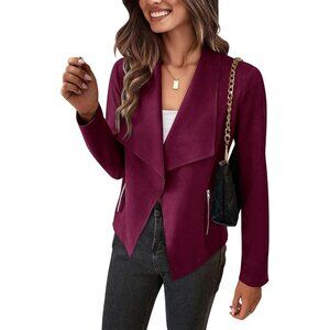 Women's Purple Red PRETTYGARDEN Faux Suede Jackets Fall Clothes Long Sleeve